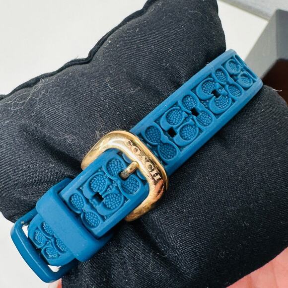 Coach Gold Mini Boyfriend Watch with Signature Blue Rubber Band - Picture 4 of 16